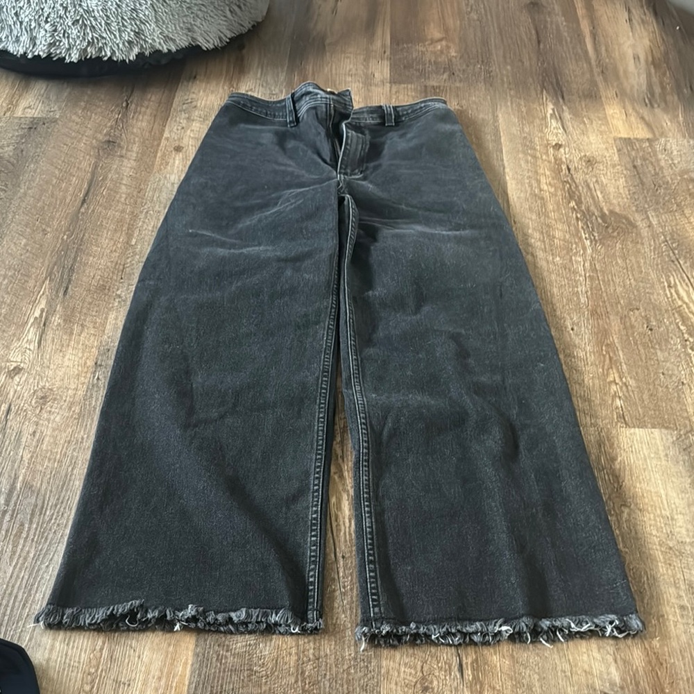 Billabong Women's Black Washed Cropped Wide-Leg Jeans